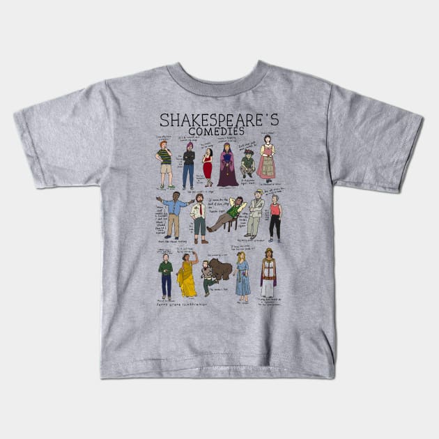 Shakespeare's Comedies Kids T-Shirt by JennyGreneIllustration